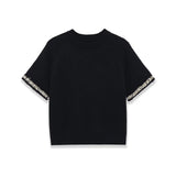 Fashion Casual Short-sleeve Knit Top With Black Short Sleeve Knit Top Gold Button Detail Round Neck Slim Fit Casual Sweater GRQ4