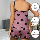 Women's Sleepwear Pajama Set Pajamas T-Shirts Shorts Pink Heart-Shaped Print T-Shirt Ice Silk Top Comfortable loungewear