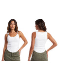 Women's Solid Color Ribbed Tank Tops Stylish Sleeveless Camisole with Metal Buckle Straps and Curved Hemline