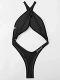 Tummy Cut Out Extreme Micro Thong Female Swimwear One Piece Swimsuit Women Cross Backless Monokini High Cut Bathing Suit Swim
