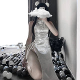Women Sexy Chinese Traditional Cheongsam Qipao Dress Lingerie High Split Bandage Mini Uniform Dresses Costumes
