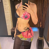 10 Color Flowers Halter Bikini Female Swimsuit Women Swimwear Three-pieces Bikini set With Skirt Bather Bathing Suit Swim V6637C