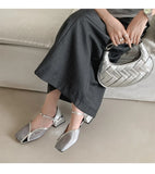 Summer Shallow Women Silver Flats Square Toe Design Beach Sandals Black Mesh Breathable Organza Mary Janes Chaussure Femmes