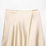 Women's Elegant Satin Lace Hem Skirt Beige Satin Hem Skirt With Lace Trim For Women Elegant Daily Wear Elegant Pure Desire AYYP
