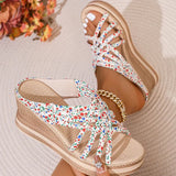 Floral Print Chunky Platform Sandal Women Plus Size Cross Strap Open Toe Sandals Ladies Non Slip Thick Bottom Wedge Sandal Mujer