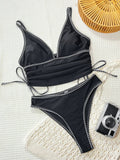 DEKA Black Tankini Set 2026 Swimwear Women V Neck Tank Top Drawstring Side High Waist Shorts Two Piece Swimsuit
