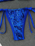 Shiny Sequin Blue Bikini Set 2026 Women Sexy Halter Push Up Bra Bandage Thong Swimsuit Beach Bathing Suit Hoiday Micro Swimwear