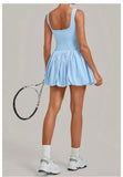 Nake Fake Two-piece Tennis Dresses Women's Anti Glare Pleated Fluffy Skirt Bulit-in Pocket Shorts Outwear Gym Fitness Golf Dress