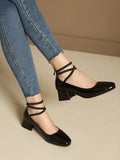 Metallic Silver Gold Women Mary Jane Pumps Square Toe Block Heel Crisscross Ankle Strap Back Zipper Elegant Party Dress Heels