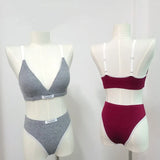 Women Cotton Bra And Panties Set Low Rise Briefs Panties Non-Wire Vneck Bras Sexy Lingerie Push Up Brassiere Female Underwear