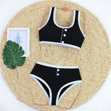 2026 New With Button Mid Waist Bikini Female Swimsuit Women Swimwear Two-Pieces Bikini Set Padded Bather Bathing Suit Swim V8315