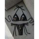 Sequins Halter Bikini Female Swimsuit Women Swimwear Two-Pieces Bikini Set High Cut Leg Padded Bather Bathing Suit Swim V8302
