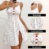Summer Nightgown Women's Sleepwear Sexy V-Neck Heart Print Slit Front Dress Homewear Comfort Pajama Night Dress Nighties