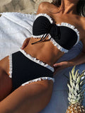Bandeau Splicing Frilled Female Swimsuit High Waist Bikini Women Swimwear Two-Pieces Bikini Set Bather Bathing Suit Swim V7039