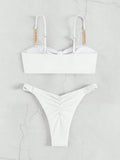 Front Knotted Metal Strap Ribbed Bikini Women Swimwear Female Swimsuit Two Pieces Bikini Set High Cut Bathing Suit Swim Beach