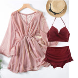 New women's swimsuit split bikini three-piece boxer long-sleeved spa swimsuit