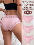 3PCS/Set Women's Sexy Lace Panties High Waist Hollow Out Briefs Breathable Underwear Female Elastic Soft Lingerie XS-XXL