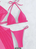 3 Piece Halter String Bikini 2026 Hollow Out Swimsuit Women Padded Swimwear Female Bathers Bathing Swimming Swim Suit Beachwear
