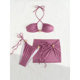 With Skirt Halter High Cut Strappy Bikini Female Swimsuit Women Swimwear Three-Pieces Bikini Set Bather Bathing Suit Swim V6398