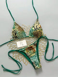 Sexy Green Leopard Print Micro Bikini 2026 Women Halter Push Up Bra Tie Side Thong Swimsuit Beach Bathing Suit Vacation Swimwear