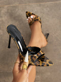 Size 43 Leopard Sexy Super High Slide Mules Sharp Pointed Toe Stiletto Thin Heel Slip On Summer Party Sandals Women Dress Shoes
