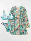 3 Pieces Push Up Bikinis 2026 Women With Kimono Beach Printed Swimsuit Sexy Swimwear Female Bathers Bathing Swimming Swim Suit