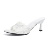 High Heel Sandals Lace Slippers Women Summer Sexy Wedding Shoes Party Single Shoes