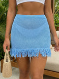 Summer Women's Knit Mini Skirt Solid Color Plush Tassel Trim Pencil Skirts Going Out Bohemian Beach Sexy Skirts