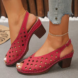Vinatge Peep Toe Thick Heels Sandals Women Hollow Out Back Strap Rome Sandles Woman Plus Size 43 Lightweight Sandalias Mujer