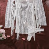 Toucheart Erotic Dress Elegant Palace-style Fringed Cardigan Spliced with See-through Intimate Lace Purelust Hip-hugging Dress