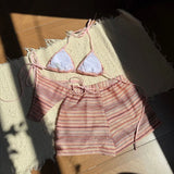 Striped Halter High Cut With Shorts Bikini Three-pieces Bikini set Female Swimsuit Bathing Suit Women Swimwear Bather Swim V6326