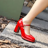 Spring and Autumn New Styles Fashion High-heeled Women's Shoes Shallow Mouth Buckle Square Heel Women Shoes Size 34-45 High 9cm