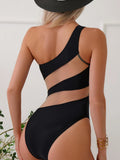 Splicing Mesh See Through One Shoulder Female Swimwear One Piece Swimsuit Women High Cut Monokini Mesh Bathing Suit Swim Lady