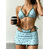 With Skirt Polka Dot Halter Bikini Female Swimsuit Women Swimwear Three-Pieces Bikini Set Strappy Bather Bathing Suit Swim V8380