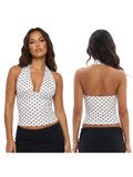 Women's Summer Halter Neck Tops Fashionable Striped Sleeveless Open Back Slim Fit Vest for Party Daily Wear