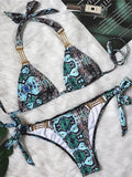Sexy Halter Snake Skin Bikini 2026 Women Swimsuit Female Metal Chains Swimwear Two Pieces Bikini Set High Cut Bathing Suit Swim