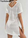 S - XL V Neck Short Sleeve Hollow Out Knitted Tunic Beach Cover Up Cover-ups Beach Dress Beach Wear Beachwear Female Women V8214