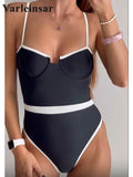 2026 New Sexy Splicing Underwired Women Swimwear One Piece Swimsuit Female High Leg Cut Padded Bather Bathing Suit Swim V5918