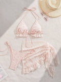 3 Pieces Triangle String Bikini 2026 Women & Tassel Beach Skirt Swimwear Female Sexy Swimsuit Beachwear Bathing Swimming Suit