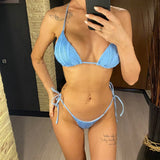 Sexy Wrinkled Halter Brazilian Bikini Female Swimsuit Women Swimwear Two-Pieces Bikini Set Bather Bathing Suit Swim Lady V4101