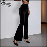 2026 Spring Fashion Velvet Pants Elegant Solid High-Waisted Slim-Fit Trousers Women's Flared Pants Streetwear Female Clothing