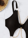 Cut-out Chain Linked One Piece Swimsuit Monokini Swimwear Women 2025 Bathers Padded Beachwear Bathing Swimming Suit Summer