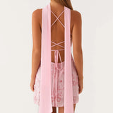 Women's Summer Sequined Flower Embroidery Beaded Bodycon Mini Dress Sleeveless Spaghetti Strap V Neck Night Out Dress with Scarf