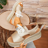 Plus Size Lace Up Chunky Platform Sandals Women 2026 Summer Peep Toe Wedges Sandals Woman Rivets Thick Bottom Gold Sandalias