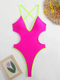 V Neck Splicing Extreme String Mini Micro Thong Women Swimwear One Piece Swimsuit Female Padded Bather Bathing Suit Swim K7085