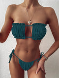 3 Colors Sexy Bikini Bandeau Women Swimwear Swimsuit Pleated Lettuce Trim Hollow Knotted Bikinis Set Bathing Suit Beach Bikini