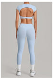 Women's Seamless Yoga Sets Sports Running High Waist Hip-lifting Pants Backless Short-sleeve Suits Workout Fitness Leggings Sets