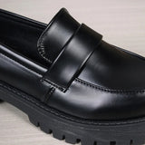 Plus Size 35-43 Black Pu Leather Loafers Women British Style Slip On Platform Shoes Woman Thick Sole Japan School Uniform Shoes