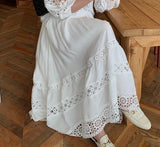 2026 French Retro Heavy Shirt Skirt Hollow Lace Balloon Sleeve Shirt + High Waist Belted Skirt Fashion Suit for Women