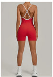 Spring/summer Women's Contrasting Yoga Jumpsuit Hollow Out Cross Back Camisole One Piece Sports Suit Hip Lifting Fitness Romper